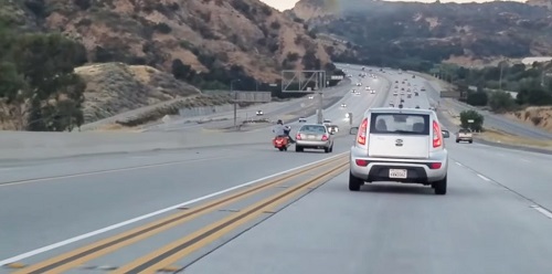 Biker’s Road Rage Freeway Kick